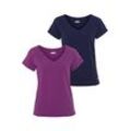 Funktionsshirt FAYN SPORTS "Double Pack Essential", Damen, Gr. 34, bunt (navy, fuchsia), Jersey, Obermaterial: 58% Baumwolle, 38% Polyester, 4% Elasthan, sportlich, figurbetont, V-Ausschnitt, Kurzarm, Shirts, Kurzarm, lockere Passform, unifarben, V-Ausschnitt