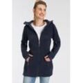 Fleecejacke KANGAROOS Gr. 32, blau (marine), Damen, Fleece, Obermaterial: 100% Polyester, kontrastfarbene Details, Jacken, figurbetonter Schnitt, mit Kapuze, mit 2-Wege-Reißverschluss