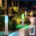 Außen Stehleuchte Sockellampe Wegeleuchte Standlampe Gartenleuchte, Kunststoff Edelstahl silber, Fernbedienung dimmbar, RGB LED 8,5W 806Lm warmweiß,