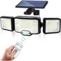 Memkey - Solar-Außenleuchte, Wandleuchte, LED-Licht, 3 Köpfe, 192 LEDs, Bewegungsmelder, Sicherheitsprojektor, Beleuchtung, IP65, wasserdicht,