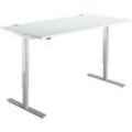 Schäfer Shop Select Schreibtisch Start Off, elektrisch höhenverstellbar, Rechteck, T-Fuß, B 1600 x T 800 x H 755-1255 mm, lichtgrau/weißaluminium