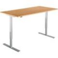 Schäfer Shop Select Schreibtisch Start Off, elektrisch höhenverstellbar, Rechteck, T-Fuß, B 1600 x T 800 x H 755-1255 mm, Buche/weißaluminium