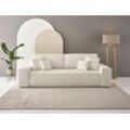 3-Sitzer ANDAS "FINNLEY Schlafsofa 257 cm, Schlaffunktion mit Bettkasten (200/136cm)", beige (hellbeige), B:257cm H:85cm T:102cm, Bezugstoff 100% PES , Gramatur 400g/qm +/- 5%, Sofas, in Aqua Clean-Bouclé, Struktur fein u. Cord