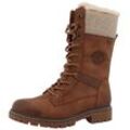 Winterstiefel TOM TAILOR Gr. 42, braun (cognac used), Damen, Lederimitat, Filz, used, Schuhe, Blockabsatz, Winterboots, Schnürstiefel im modischen Used-Look