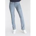 Bootcut-Jeans ARIZONA "mit Keileinsätzen", Damen, Gr. 17, K + L Gr, blau (bleached), Denim/Jeans, Obermaterial: 76% Baumwolle, 16% Polyester, 7% Viskose, 1% Elasthan, Basic, eng lang, Jeans, ausgestellte Beinform, niedrige Leibhöhe, elastisches Material