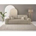 3-Sitzer ANDAS "FINNLEY Schlafsofa 257 cm, Schlaffunktion mit Bettkasten (200/136cm)", beige (creme), B:257cm H:85cm T:102cm, Bezugstoff 100% PES , Gramatur 400g/qm +/- 5%, Sofas, in Aqua Clean-Bouclé, Struktur fein u. Cord