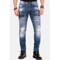 Slim-fit-Jeans CIPO & BAXX "Jeans", Herren, Gr. 31, Länge 34, blau, 100% Baumwolle, unifarben, Basic, slim fit lang, Jeans, mit dekorativer Reißverschluss, CD-491