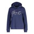 Kapuzensweatshirt GANT "REG SCRIPT HOODIE" Gr. M, blau (dusty navy), Damen, Sweatware, Obermaterial: 100% Baumwolle, Sweatshirts