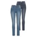 Jeansjeggings FLASHLIGHTS, Damen, Gr. 44, N-Gr, blau (dunkelblau, used), Jeans, Obermaterial: 80% Baumwolle, 19% Polyester, 1% Elasthan, Basic, eng lang, Jeans, enge Passform, Röhrenjeans, Used-Look-Waschung, hohe Leibhöhe, Topseller