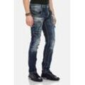 Regular-fit-Jeans CIPO & BAXX "DENIM", Herren, Gr. 28, Länge 32, blau, 99% Baumwolle;1% Elasthan, unifarben, casual, regular fit lang, Jeans, bequeme Jeans mit Kontrastnähten, CD584