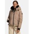 Winterjacke MARIKOO "Simaraa" Gr. L, grau (taupe grey) Damen Jacken mit abnehmbarem Kunstfellkragen