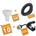 10er Set schwarz orientierbarer LED-Einbaustrahler mit GU10-Glühbirne 230V 5W Température de Couleur: Blanc chaud 2700K