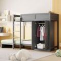 Okwish - Etagenbett 90200cm, mit vertikaler Sicherheitstreppe, Kleiderschrank, hohes Zaundesign, Lattenrost, Kinderbett, Etagenbett, grau