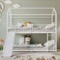 Redom - Etagenbett mit Treppe mit rechtwinkliger Leiter, Kojenbett mit Rutsche, Kinderbett und Jugendbett mit Rausfallschutz und Sprossen,