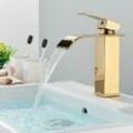 Onyzpily - Wasserfall Waschtischarmatur, Wasserhahn Bad Gold, Kaltes und Heißes waschamatur waschbecken, Wasserhahn Waschbecken für Badezimmer,