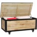 Outsunny - Gartenbox Holz Auflagenbox 121L Aufbewahrungsbox mit Rollen, Wetterbeständige Aufbewahrungskiste für Balkon, Terrasse, Natur