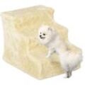 Pawhut - Hundetreppe 3-stufig, 35 cm Katzentreppe für Bett und Sofa, Haustiertreppe für Hunde und Katzen bis 5 kg, Plüschoptik, Beige