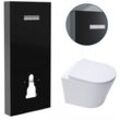 WC-Pack Vorwandelement aus Sicherheitsglas/Aluminium mit integrierter Betätigungsplatte + sat wc Spülrandlos + Softclose WC-Sitz - Vitra