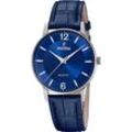 Quarzuhr FESTINA Armbanduhren blau, blau Herren Armbanduhr, Herrenuhr, Lederarmband, analog