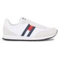 Sneaker TOMMY JEANS "TJM RUNNER CASUAL ESS", Herren, Gr. 46, weiß, Textil, Veloursleder, Lederimitat, sportlich, Schuhe, Freizeitschuh, Halbschuh, Schnürschuh mit seitlicher Logoflagge