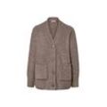 Grobstrick-Cardigan mit Wolle - Taupe/Meliert - Gr.: M