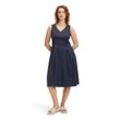 Sommerkleid VERA MONT "Vera Mont Sommerkleid mit V-Ausschnitt" Gr. 34, Normalgrößen, blau (night sky), Damen, Obermaterial: 75% Baumwolle, 22% Polyamid, 3% Elasthan., Kleider, Falten