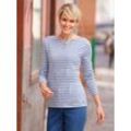 Langarmshirt CASUAL LOOKS "Ringelshirt", Damen, Gr. 40, blau (taubenblau, ecru, geringelt), 95% Baumwolle, 5% Elasthan, gemustert, mehrfarbig, gestreift, U-Boot-Ausschnitt, Langarm, Shirts