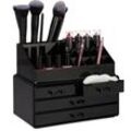 Relaxdays - Make Up Organizer klein, 2-teilige Schmink Aufbewahrung Acryl, mit Lippenstifthalter und 4 Schubladen, schwarz