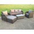 Fimous - Rattan Gartenmöbel Set 6-Sitzer Gartenlounge Sofa Sitzgruppe Terassenmöbel mit Gartensofa, Sessel, Hocker Dunkelgrau Gemischt