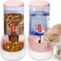 Automatischer Tränke- und Futterautomat für Katzen, Hunde, 3,8 l, mit Wasserspender und automatischem Futterspender für Tiere (Rosa)