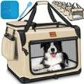 Hundebox faltbar Beige (xl 83x58x58cm) inkl. Leckmatte und Spatel Transportbox für Hunde und Katzen Hundetransportbox für kleine & große Hunde