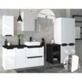 Badmöbel Komplettset Hochglanz weiß mit Beton-Dunkel SOFIA-107 Keramik-Waschtisch & LED-Spiegelschrank, b/h/t ca. 240/200/46 cm