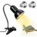 Schildkröten-Wärmelampe, 2 UVA-UVB-Lampen, 50 w, Reptilien-Wärmelampe mit Ständer, Terrarienlampe mit 360°-Schwenkklemme, Schildkrötenbeleuchtung für