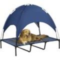 Erhöhtes Hundebett mit Baldachin, Haustierbett, Hundeliege outdoor mit Dach, Atmungsaktiv, Taftstoff für Camping Dunkelblau 122 x 92 x 108 cm - Pawhut