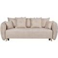 2-Sitzer Sofa Creme Samtbezug mit Schlaffunktion Stauraum Mehreren Kissen Armlehnen Holzbeinen Modern Skandi Wohnzimmer Schlafsofa Sofabett