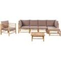 Lounge Set 4-Teilig Hellbraun u. Taupe Bambusholz 4-Sitzer Sofa mit Sessel Ottomane Couchtisch 13 Kissen Garten Terrasse Outdoor Möbel