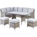 Beliani - Lounge Set Taupe aus Rattan 9-Sitzer Auflagen Grau Gartentisch Gartensofa Ottomane Gartenmöbel Loungemöbel Outdoor