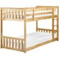 Hochbett Hellbraun aus Gummibaumholz 90 x 200 cm mit Lattenrost Etagenbett Stockbett für Kinderzimmer