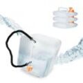 Faltbarer Wasserkanister, 4er Set, 20 l, Wasserbehälter mit Zapfhahn & Tragegurt, BPA-frei, transparent/orange - Relaxdays