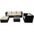 HHG - neuwertig] Poly-Rattan-Garnitur Busto, Gartengarnitur Sitzgruppe Sofa Lounge-Set schwarz, Kissen creme