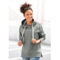 Kapuzensweatshirt ELBSAND "Svana", Damen, Gr. L (40), grün, Sweatware, Obermaterial: 95% Baumwolle, 5% Elasthan, unifarben, casual, figurumspielend hüftlang, Langarm Raglanärmel extrabreites Bündchen, Sweatshirts, mit Logoprint, bequemer Hoodie, seitliche Schlitze