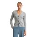 Cardigan MARC O'POLO "aus Organic Cotton-Garn", Damen, Gr. XL, grau, Obermaterial: 100% Baumwolle, unifarben, casual, slim fit, V-Ausschnitt, Strickjacken