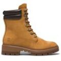 Winterstiefel TIMBERLAND "CORTINA VALLEY MID LACE UP WATERPROOF BOOT" Gr. 36, gelb (wheat), Leder, Schuhe, Winterschuhe, Winterboots, Schnürboots, Schnürstiefel, wasserdicht