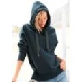 Kapuzensweatshirt ELBSAND "Svana" Gr. L (40), blau (marine) Damen Sweatshirts mit Logoprint, bequemer Hoodie, seitliche Schlitze