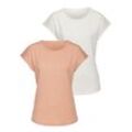 Kurzarmshirt VIVANCE "mit dekorativem Häkeleinsatz", Damen, Gr. 32/34, orange (peach, creme), Cru00eape, Obermaterial: 98% Polyester, 2% Elasthan, unifarben, modisch, normal, Rundhals, Kurzarm angeschnitten, Shirts, aus bügelfreier Crêpe-Qualität