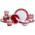 Kombiservice RETSCH ARZBERG "Geschirr-Set, Service Nordic Reindeer, Winter, Advent, Weihnachten", rot (rot, weiß), 16 tlg., Porzellan, Geschirr-Sets, Rentier-Design, 16 Teile, für 4 Personen