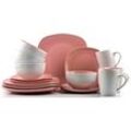 Kombiservice RETSCH ARZBERG "Geschirr-Set, Service NOVA SQUARE", rosa (weiß, pink), 16 tlg., Steinzeug, Geschirr-Sets, Bicolor-Look, 16 Teile, für 4 Personen