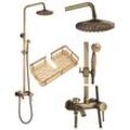 Regendusche Duschsystem Retro Duschset mit Handbrause Badewanne Auslauf Antik Messing Duschsystem Höhenverstellbar 90135cm