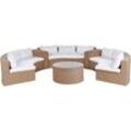 Gartenmöbel Set Sandbeige Rattan u. Aluminium Halbrund Modern 9-Sitzer Sofa mit Couchtisch Kissen Weiß Terrasse Outdoor Lounge Set 6-Teilig