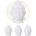 4 x Buddha Kopf, Kunststoff, Buddha-Figur, hbt: 17x12x10 cm, Zen-Deko für Wohnzimmer & Bad, Feng Shui Deko, weiß